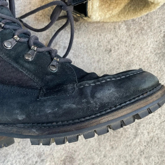 Chanel Black  Wool, Suede & Shearling Lace up Combat Boots, Size 39 - Picture 9 of 16